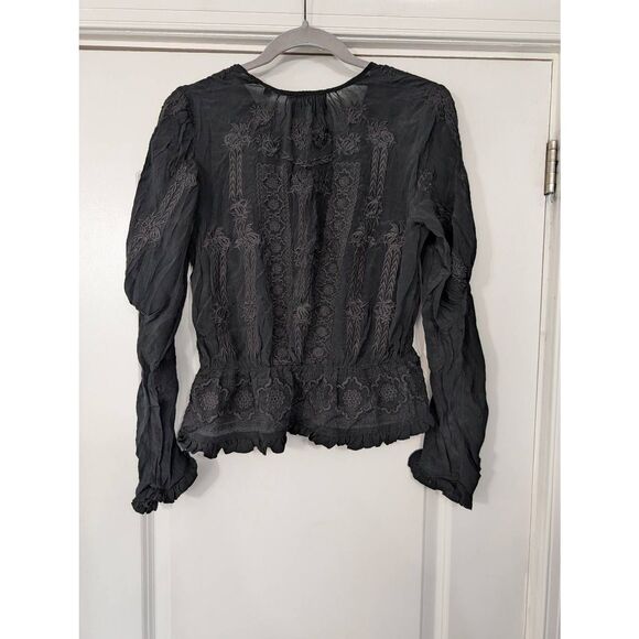 The Kooples Flowing Embroidered Ecru Top In Black women's 0 medieval boho - Picture 6 of 6